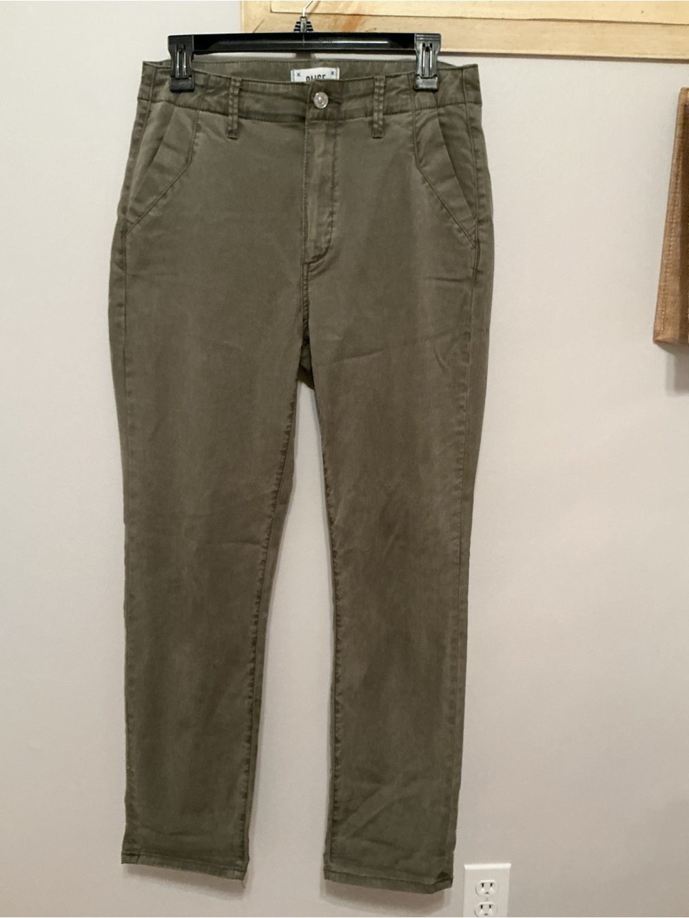 PAIGE Olive Green Straight Slim Twill Pants, Women’s 27